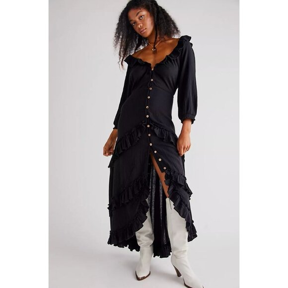 Free People Oh So Romantic Maxi Dress In Black Size XS FREE-EST - Picture 1 of 5